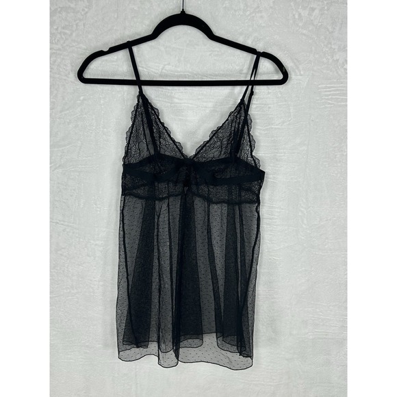 Victorias Secret XL 90's Black Sheer Dotted Flyaway Babydoll Coquette Whimsigoth - Picture 5 of 13